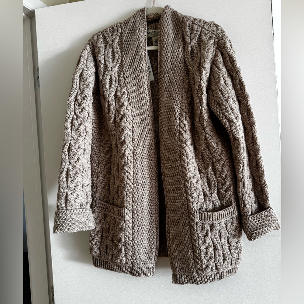 ARAN MOR 100% MERINO WOOL MADE IN IRELAND CARDIGAN NEW WITH TAGS SIZE L